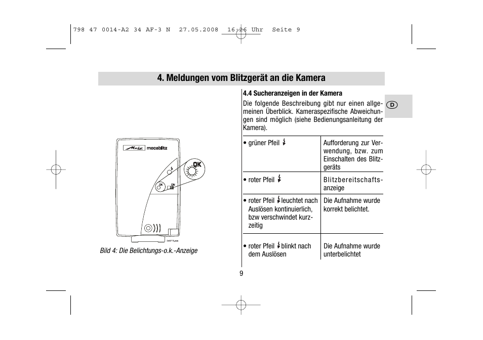 Meldungen vom blitzgerät an die kamera | Metz MECABLITZ 34 AF-3 Nikon User Manual | Page 9 / 128