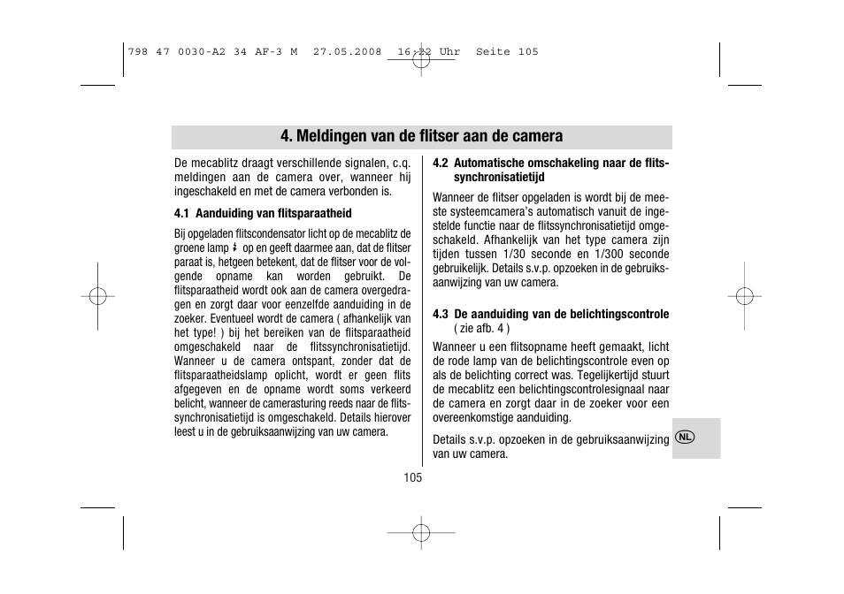 Meldingen van de flitser aan de camera | Metz MECABLITZ 34 AF-3 Minolta User Manual | Page 105 / 120