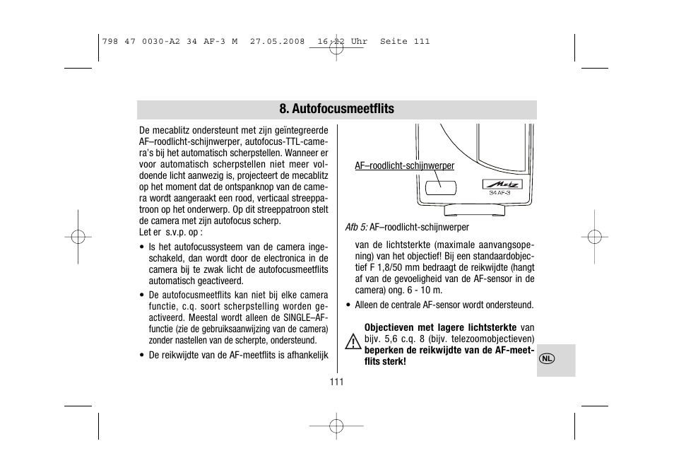 Autofocusmeetflits | Metz MECABLITZ 34 AF-3 Minolta User Manual | Page 111 / 120