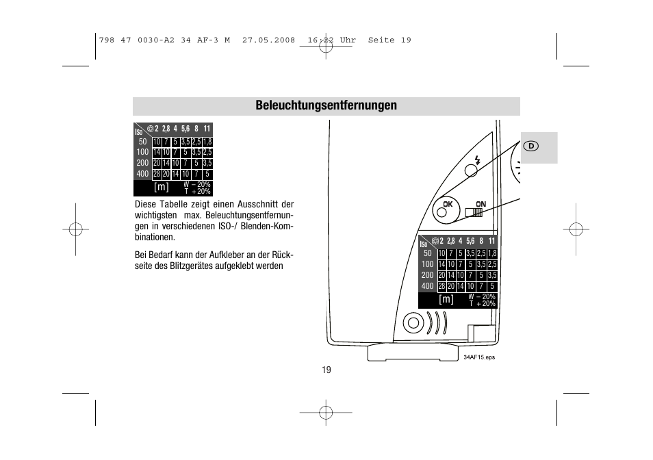 Beleuchtungsentfernungen | Metz MECABLITZ 34 AF-3 Minolta User Manual | Page 19 / 120