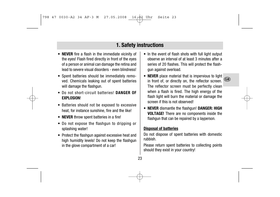 Safety instructions | Metz MECABLITZ 34 AF-3 Minolta User Manual | Page 23 / 120