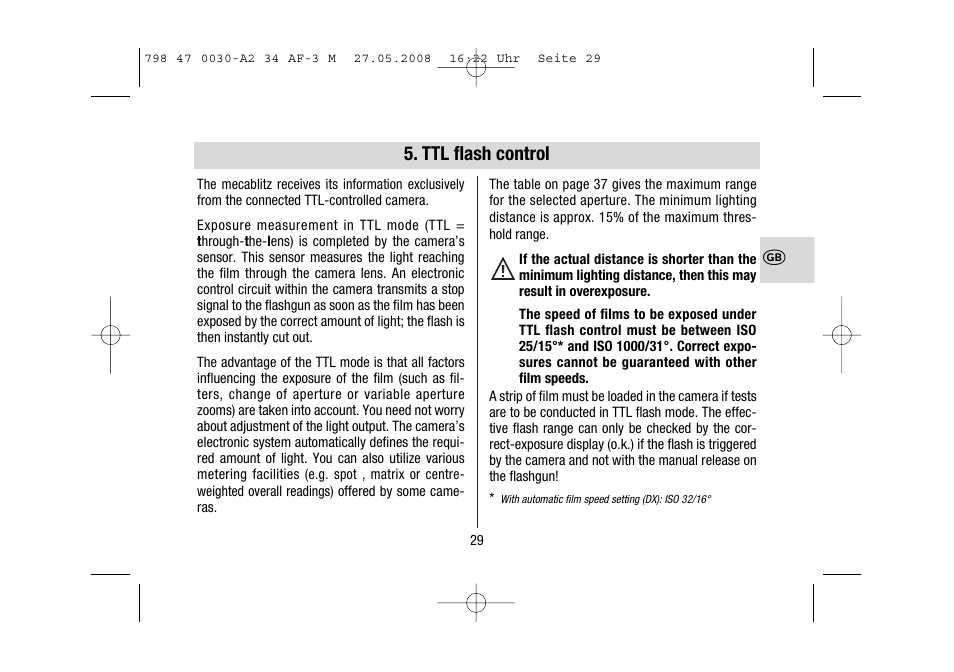 Ttl flash control | Metz MECABLITZ 34 AF-3 Minolta User Manual | Page 29 / 120