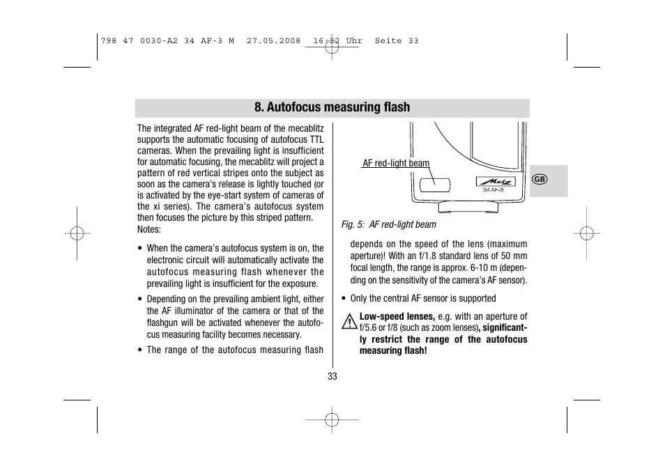 Autofocus measuring flash | Metz MECABLITZ 34 AF-3 Minolta User Manual | Page 33 / 120