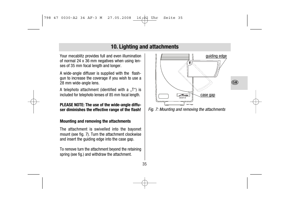 Lighting and attachments | Metz MECABLITZ 34 AF-3 Minolta User Manual | Page 35 / 120