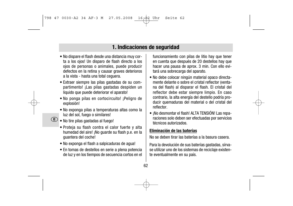 Indicaciones de seguridad | Metz MECABLITZ 34 AF-3 Minolta User Manual | Page 62 / 120