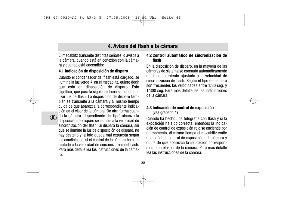 Avisos del flash a la cámara | Metz MECABLITZ 34 AF-3 Minolta User Manual | Page 66 / 120