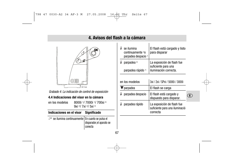 Avisos del flash a la cámara | Metz MECABLITZ 34 AF-3 Minolta User Manual | Page 67 / 120