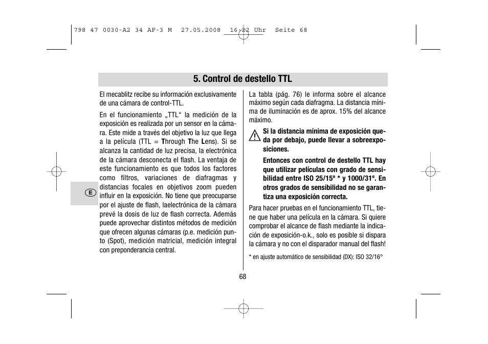 Control de destello ttl | Metz MECABLITZ 34 AF-3 Minolta User Manual | Page 68 / 120