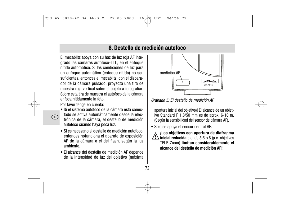 Destello de medición autofoco | Metz MECABLITZ 34 AF-3 Minolta User Manual | Page 72 / 120