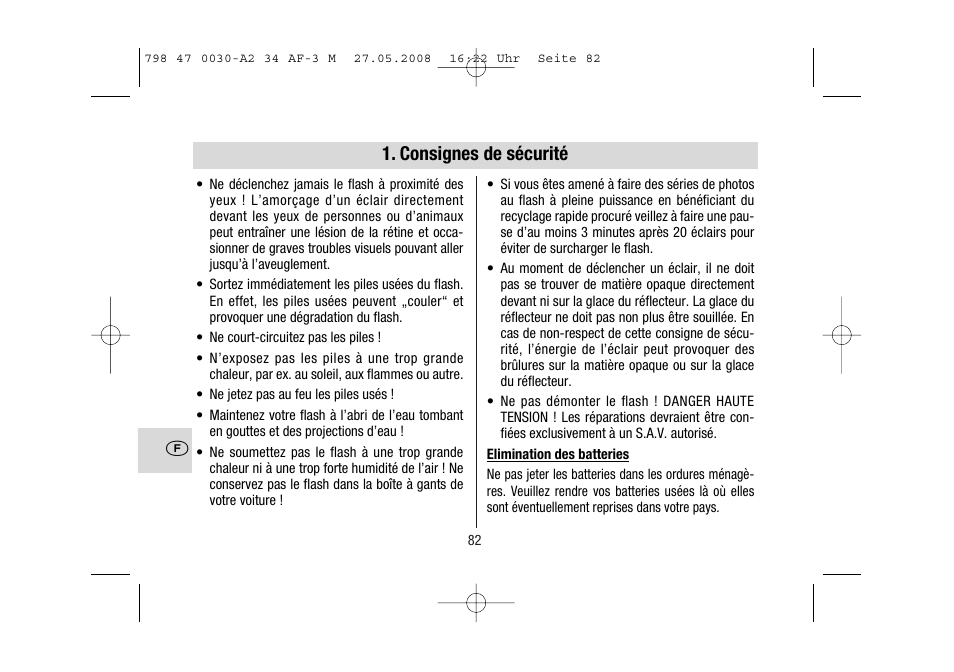 Consignes de sécurité | Metz MECABLITZ 34 AF-3 Minolta User Manual | Page 82 / 120