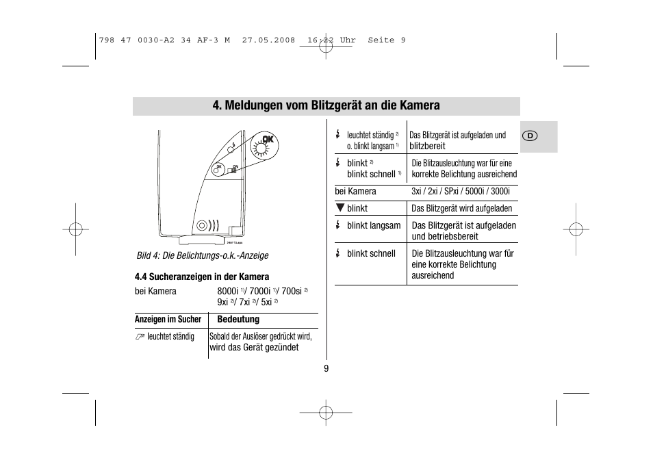 Meldungen vom blitzgerät an die kamera | Metz MECABLITZ 34 AF-3 Minolta User Manual | Page 9 / 120