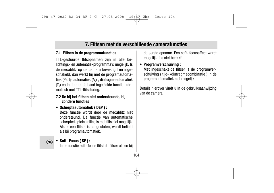 Flitsen met de verschillende camerafuncties | Metz MECABLITZ 34 AF-3 Canon User Manual | Page 104 / 112
