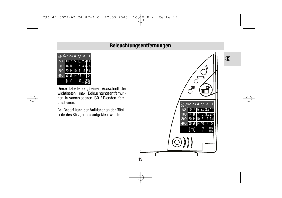 Beleuchtungsentfernungen | Metz MECABLITZ 34 AF-3 Canon User Manual | Page 19 / 112