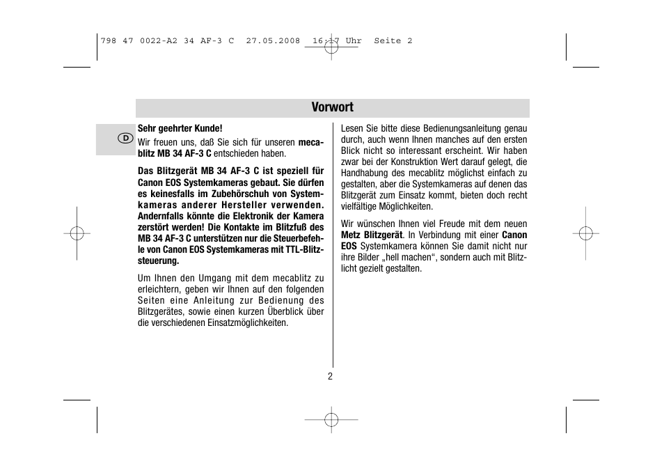 Metz MECABLITZ 34 AF-3 Canon User Manual | Page 2 / 112