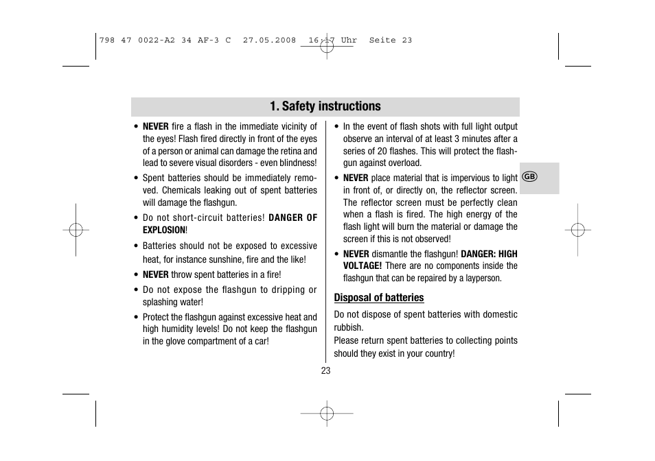 Safety instructions | Metz MECABLITZ 34 AF-3 Canon User Manual | Page 23 / 112