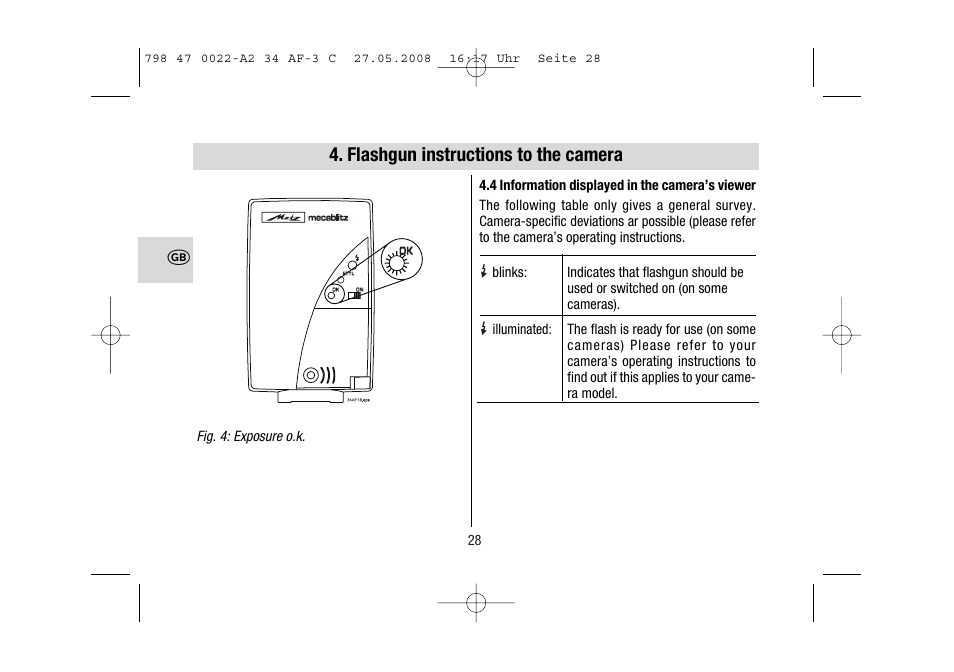 Flashgun instructions to the camera | Metz MECABLITZ 34 AF-3 Canon User Manual | Page 28 / 112