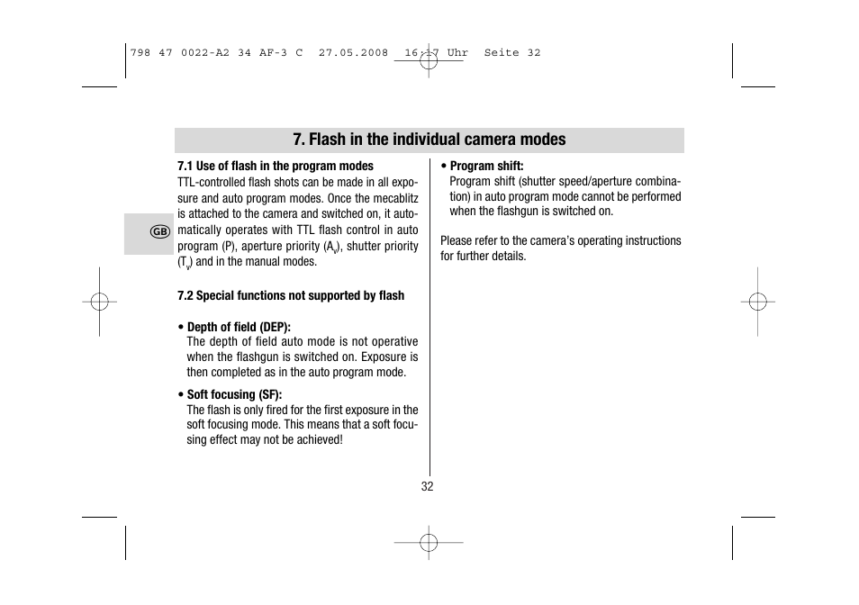 Flash in the individual camera modes | Metz MECABLITZ 34 AF-3 Canon User Manual | Page 32 / 112