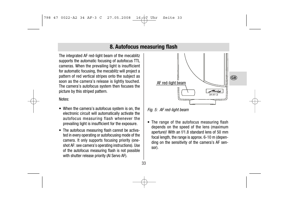 Autofocus measuring flash | Metz MECABLITZ 34 AF-3 Canon User Manual | Page 33 / 112