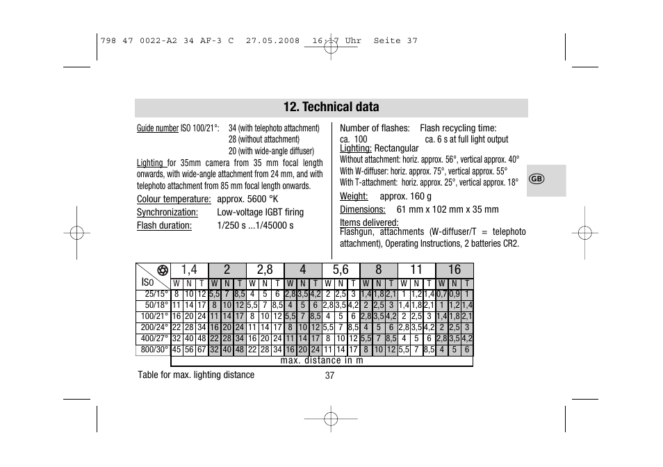 Technical data | Metz MECABLITZ 34 AF-3 Canon User Manual | Page 37 / 112