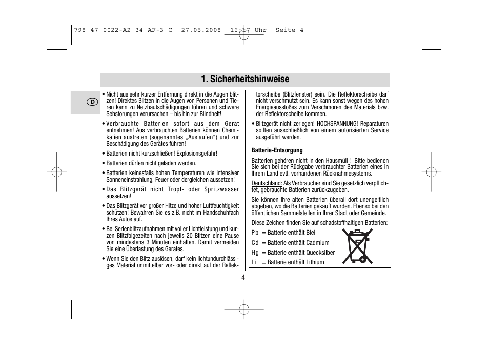 Sicherheitshinweise | Metz MECABLITZ 34 AF-3 Canon User Manual | Page 4 / 112