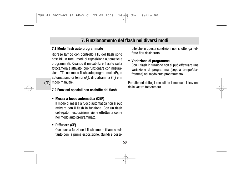 Funzionamento del flash nei diversi modi | Metz MECABLITZ 34 AF-3 Canon User Manual | Page 50 / 112