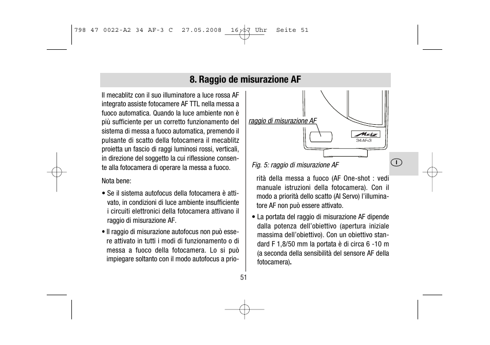 Raggio de misurazione af | Metz MECABLITZ 34 AF-3 Canon User Manual | Page 51 / 112
