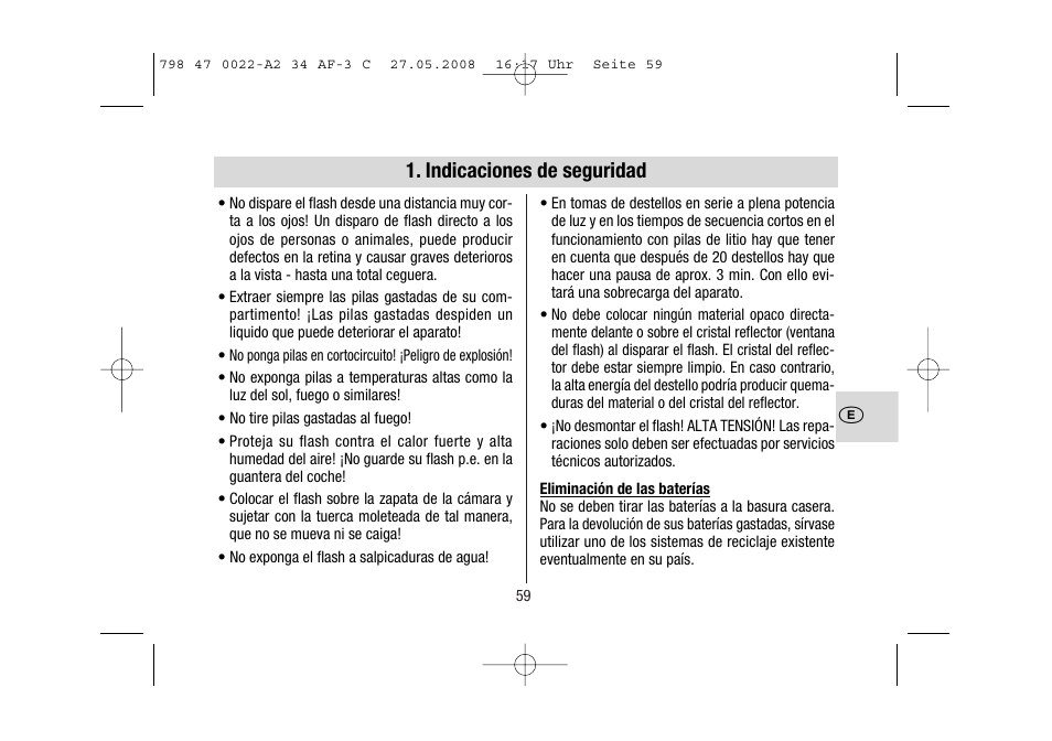 Indicaciones de seguridad | Metz MECABLITZ 34 AF-3 Canon User Manual | Page 59 / 112