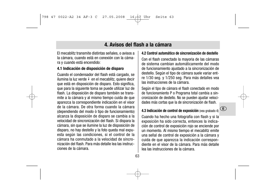 Avisos del flash a la cámara | Metz MECABLITZ 34 AF-3 Canon User Manual | Page 63 / 112