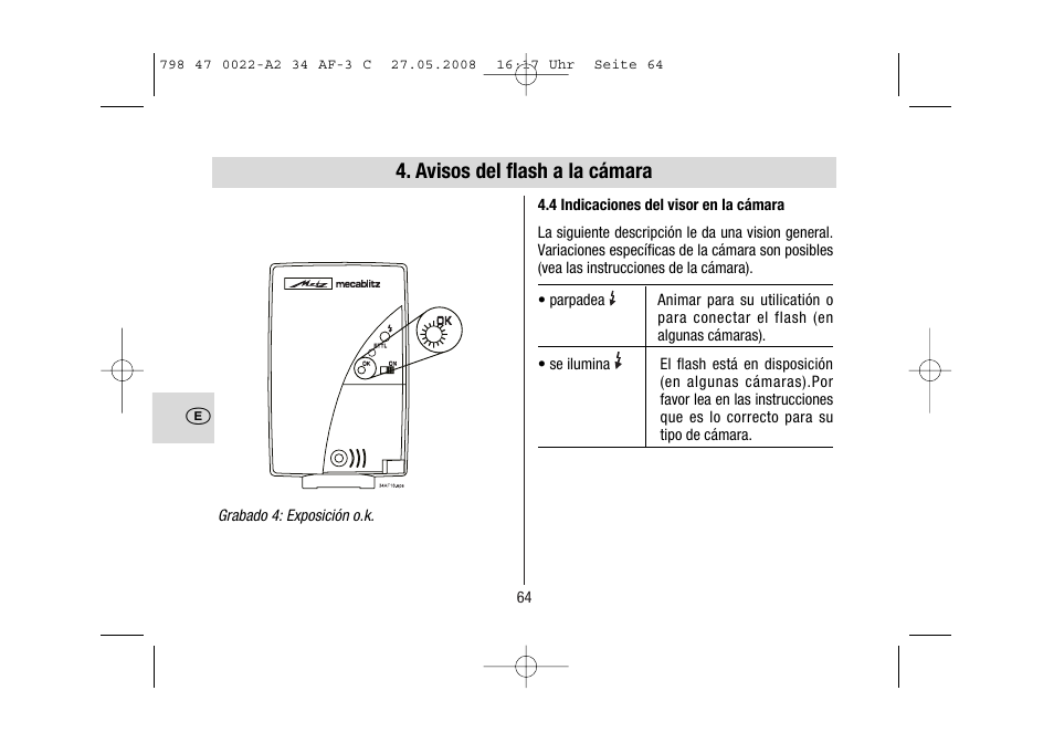 Avisos del flash a la cámara | Metz MECABLITZ 34 AF-3 Canon User Manual | Page 64 / 112