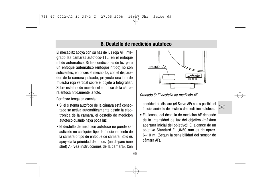 Destello de medición autofoco | Metz MECABLITZ 34 AF-3 Canon User Manual | Page 69 / 112