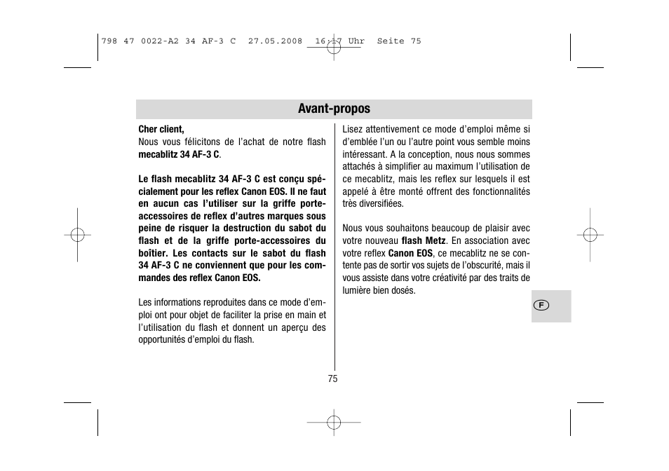 Metz MECABLITZ 34 AF-3 Canon User Manual | Page 75 / 112