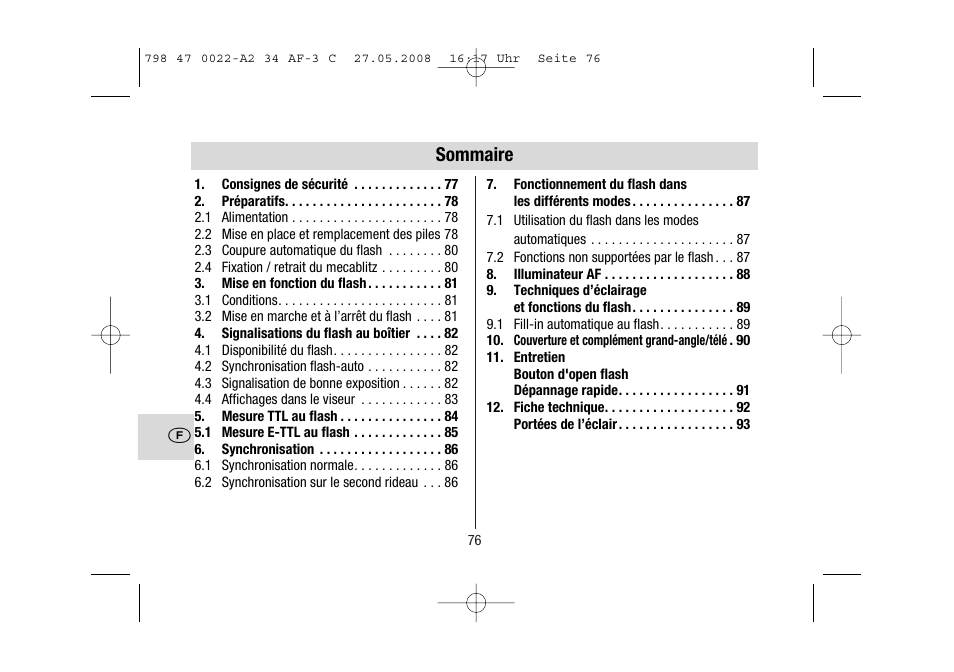 Sommaire | Metz MECABLITZ 34 AF-3 Canon User Manual | Page 76 / 112