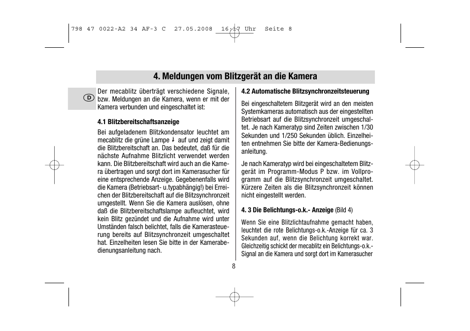 Meldungen vom blitzgerät an die kamera | Metz MECABLITZ 34 AF-3 Canon User Manual | Page 8 / 112