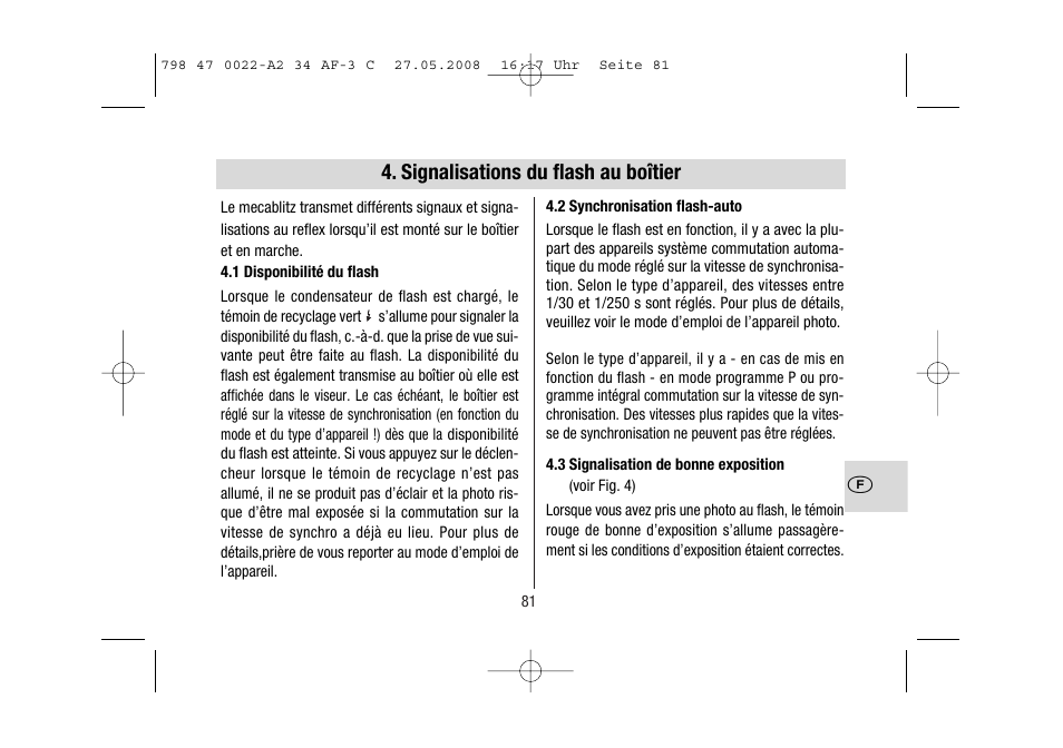 Signalisations du flash au boîtier | Metz MECABLITZ 34 AF-3 Canon User Manual | Page 81 / 112