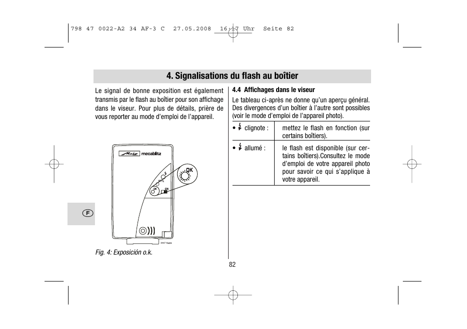 Signalisations du flash au boîtier | Metz MECABLITZ 34 AF-3 Canon User Manual | Page 82 / 112
