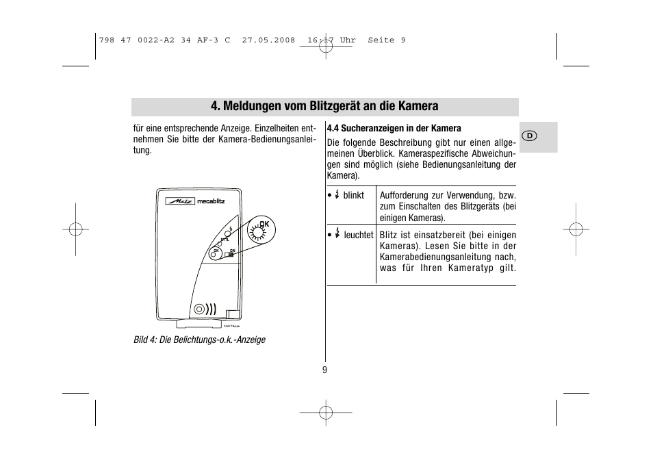 Meldungen vom blitzgerät an die kamera | Metz MECABLITZ 34 AF-3 Canon User Manual | Page 9 / 112