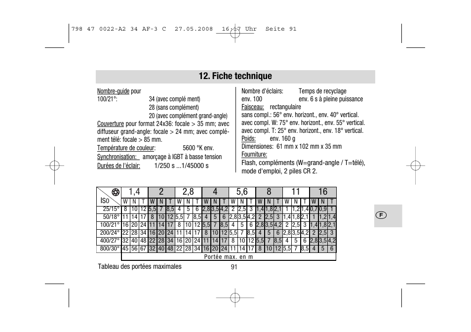 Fiche technique | Metz MECABLITZ 34 AF-3 Canon User Manual | Page 91 / 112