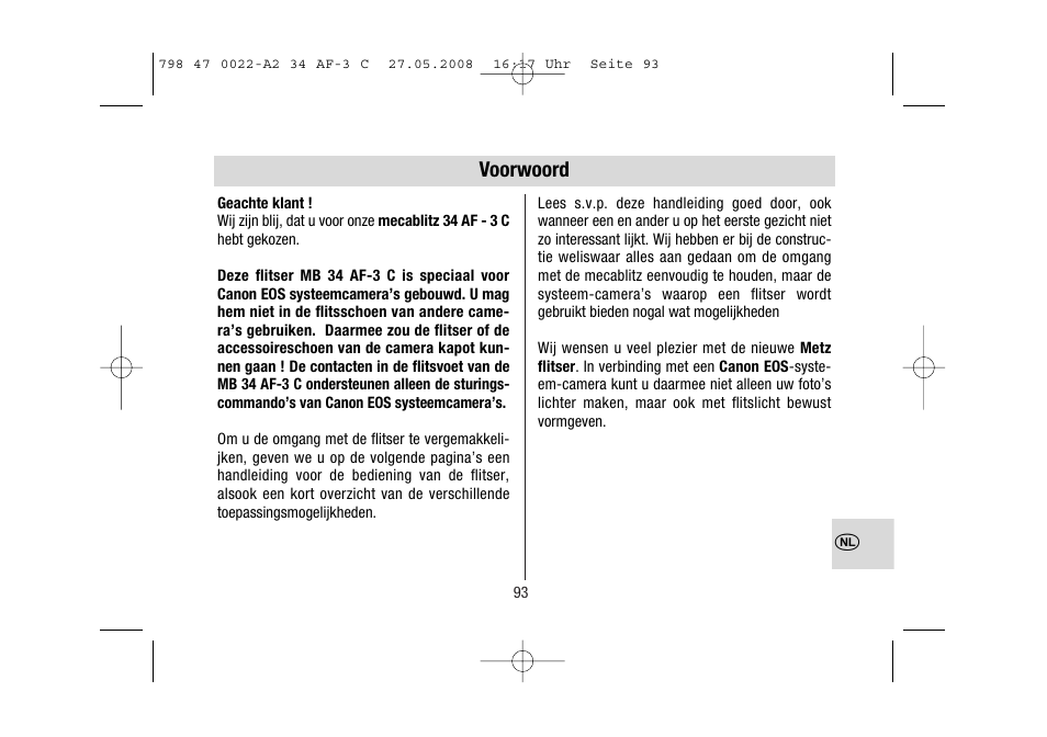 Metz MECABLITZ 34 AF-3 Canon User Manual | Page 93 / 112