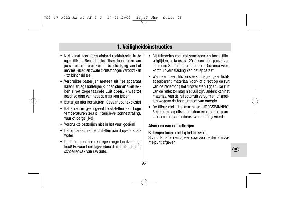 Veiligheidsinstructies | Metz MECABLITZ 34 AF-3 Canon User Manual | Page 95 / 112