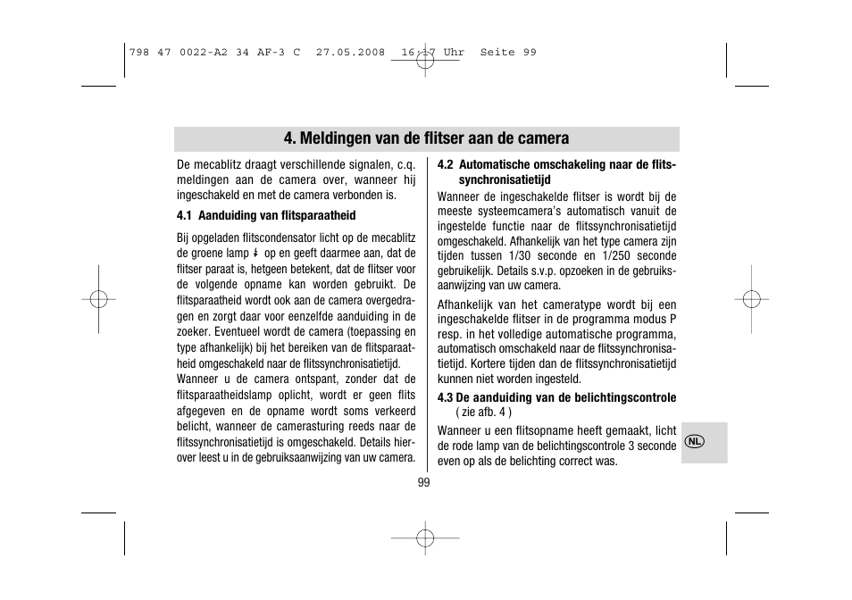 Meldingen van de flitser aan de camera | Metz MECABLITZ 34 AF-3 Canon User Manual | Page 99 / 112