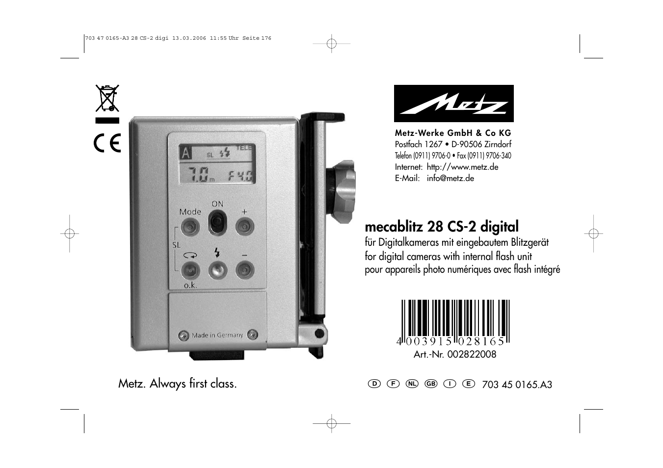 Mecablitz 28 cs-2 digital | Metz MECABLITZ 28 CS-2 digital User Manual | Page 176 / 176