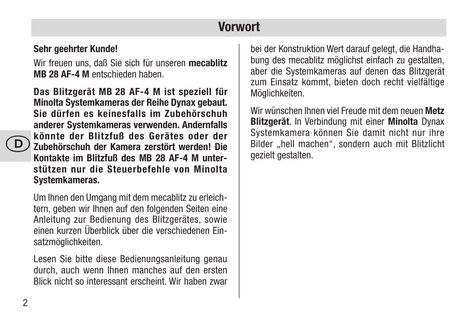 Metz MECABLITZ 28 AF-4 Minolta User Manual | Page 2 / 76