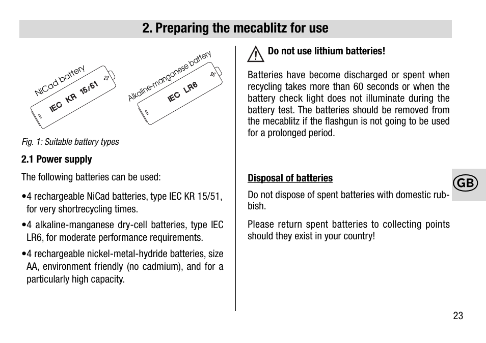 Preparing the mecablitz for use | Metz MECABLITZ 28 AF-4 Minolta User Manual | Page 23 / 76