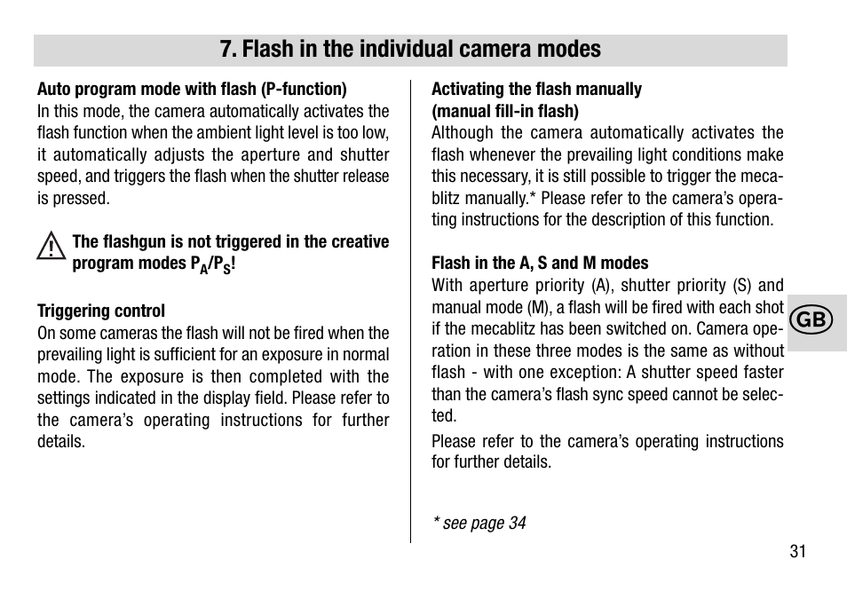 Flash in the individual camera modes | Metz MECABLITZ 28 AF-4 Minolta User Manual | Page 31 / 76