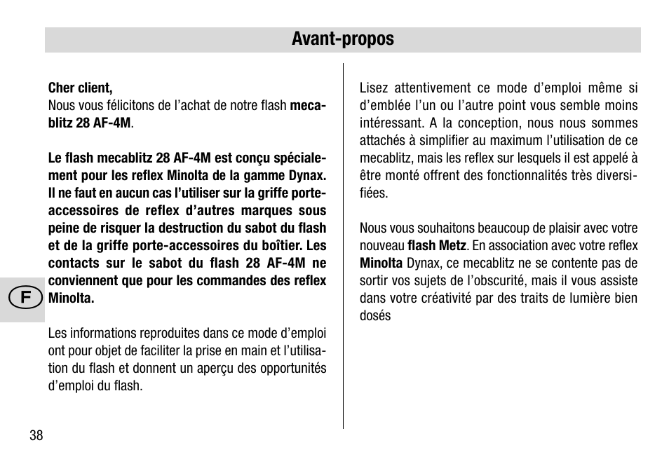 Metz MECABLITZ 28 AF-4 Minolta User Manual | Page 38 / 76