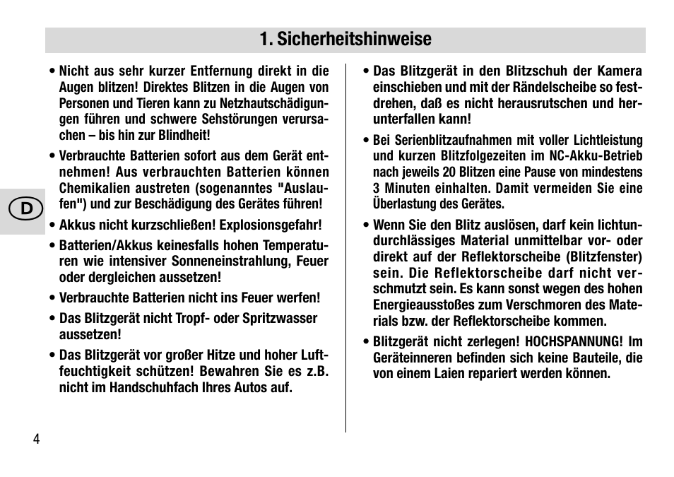 Sicherheitshinweise | Metz MECABLITZ 28 AF-4 Minolta User Manual | Page 4 / 76