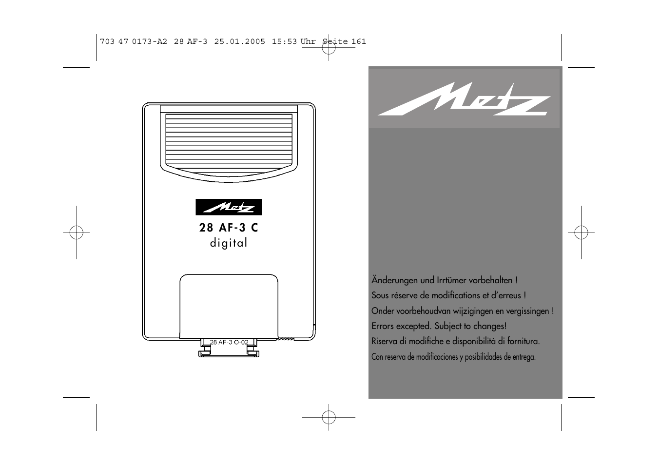 Metz MECABLITZ 28 AF-3 digital User Manual | Page 161 / 162