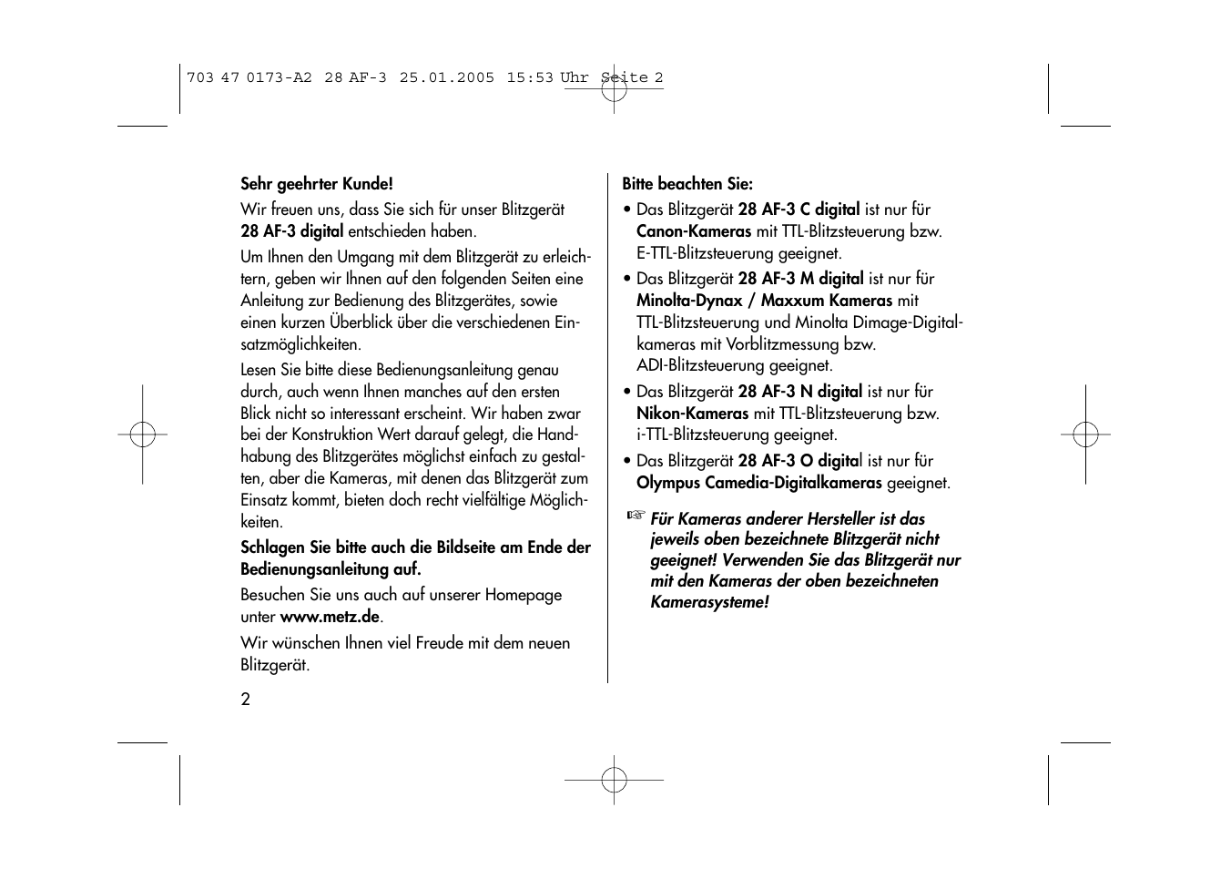 Metz MECABLITZ 28 AF-3 digital User Manual | Page 2 / 162