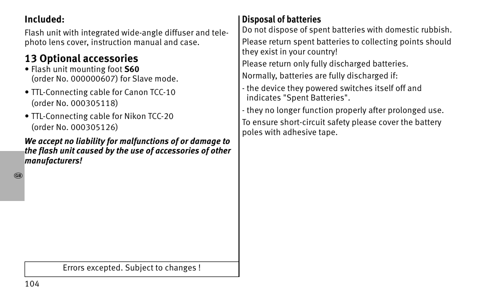 13 optional accessories | Metz MECABLITZ 26 AF-1 digital User Manual | Page 104 / 164