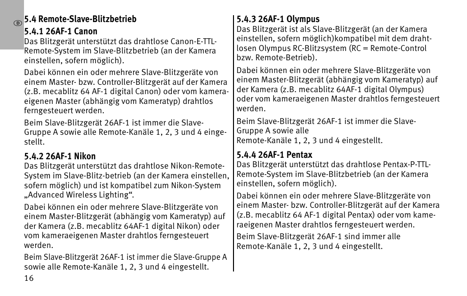 Metz MECABLITZ 26 AF-1 digital User Manual | Page 16 / 164